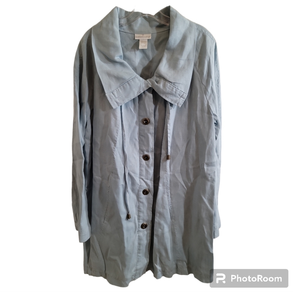 Soft Surroundings Lightweight Linen Jacket Large Light Blue Button Front
